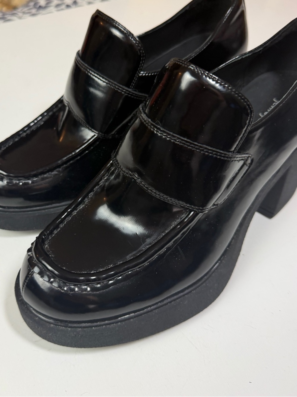 Jeffrey Campbell Black Patent Leather Plain Jane Platform Loafers Heels Size 8 - Picture 3 of 15